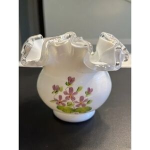 Floral White and Purple Glass Vase